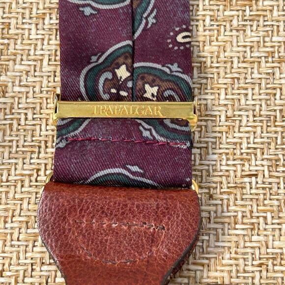 Trafalgar Suspenders Paisley Burgundy Leather Button On Braces USA Made - Picture 8 of 10